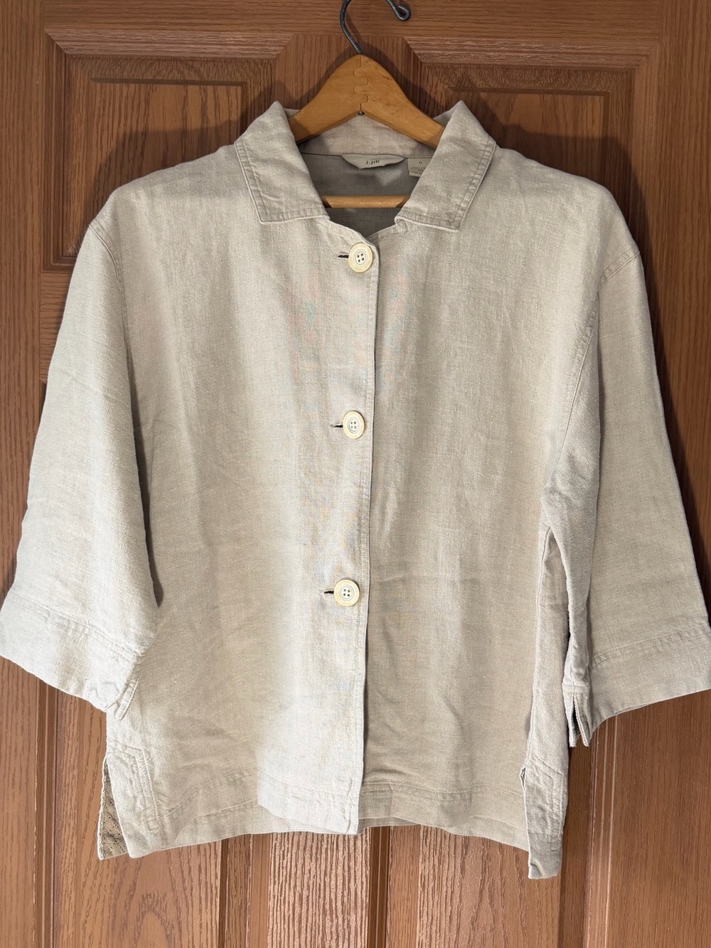J. Jill Light Beige Linen-Blend Relaxed Button Jacket